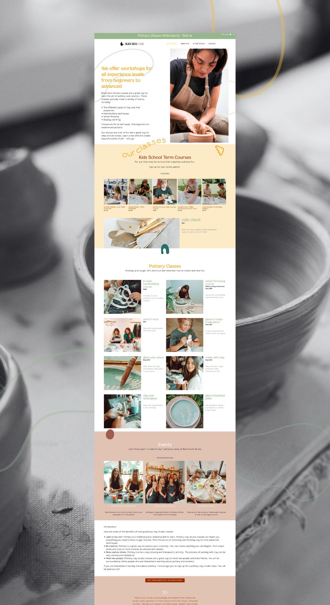 Ceramic classes page for Black Duck Studio