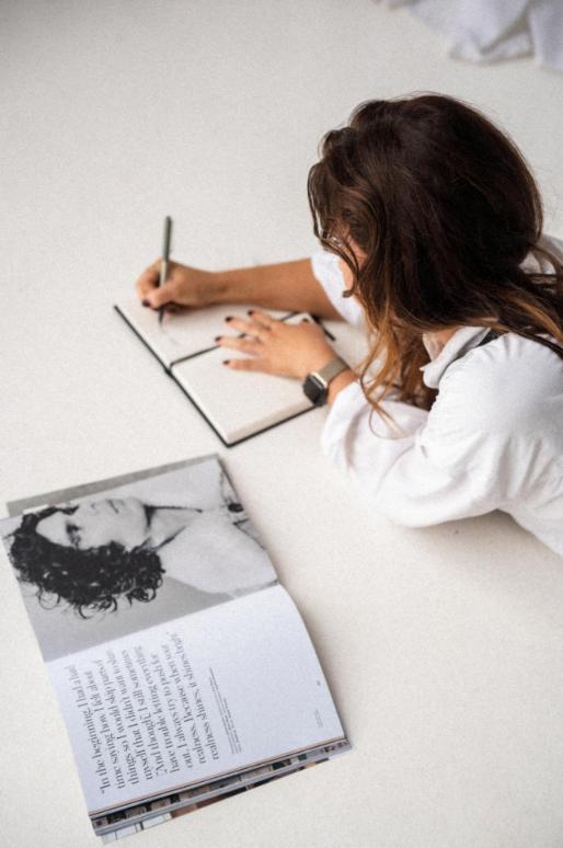 High angle shot writing